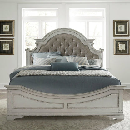 Magnolia Manor California King Upholstered Bed - Antique White & Weathered Bark