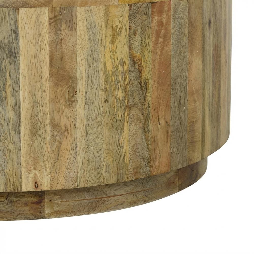 Natural Mango Wood Round Coffee Table with Sturdy Base