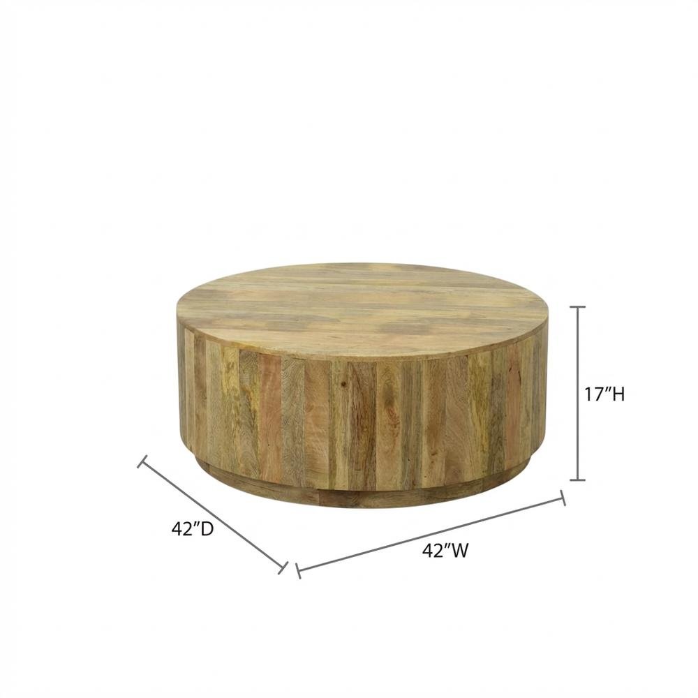Natural Mango Wood Round Coffee Table with Sturdy Base