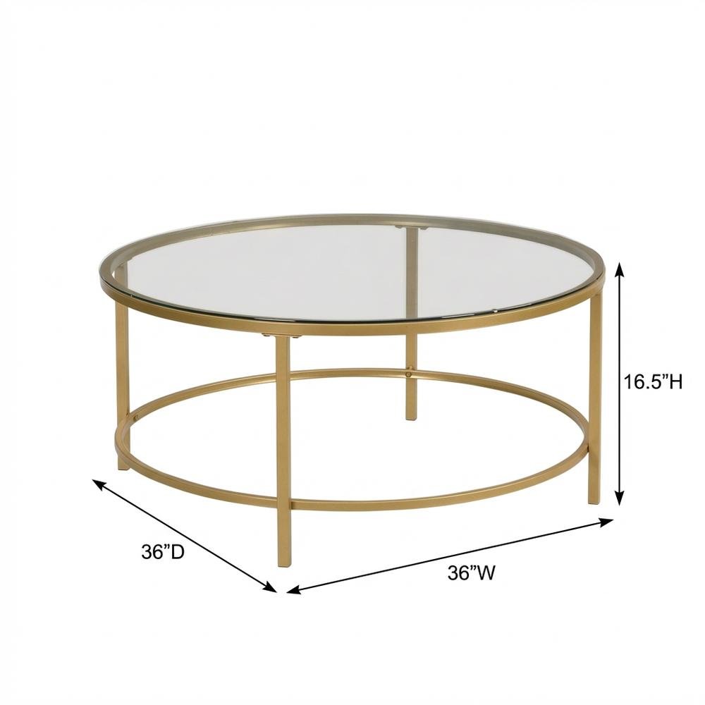 Glass Top Gold Coffee Table with Round Design and Modern Style