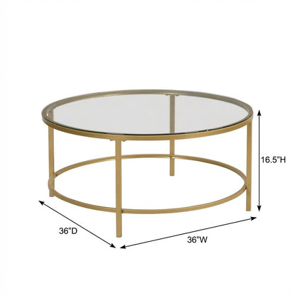 Glass Top Gold Coffee Table with Round Design and Modern Style