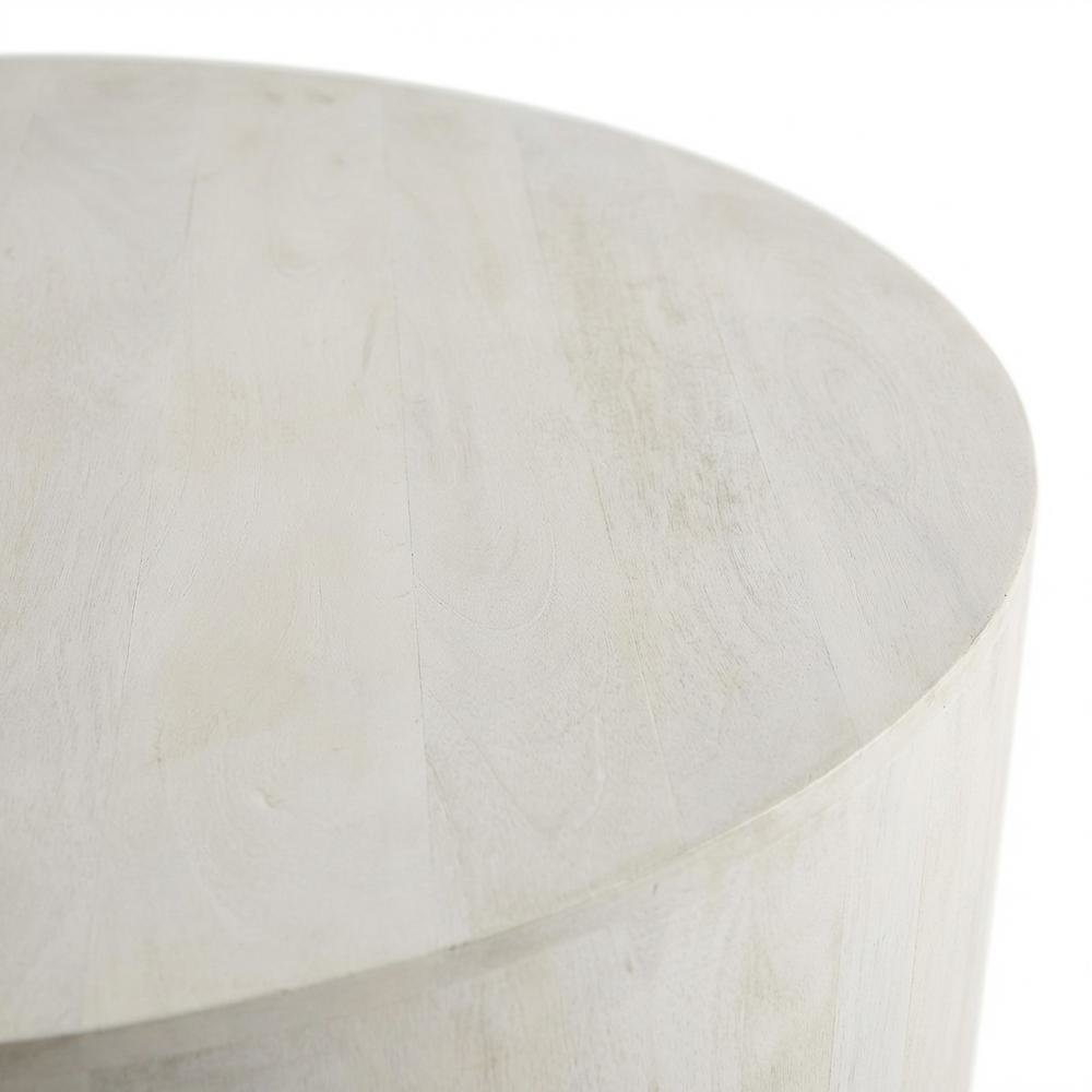 Round Wooden Coffee Table in White with Mango Wood Finish, 42 Inches