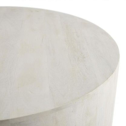Round Wooden Coffee Table in White with Mango Wood Finish, 42 Inches