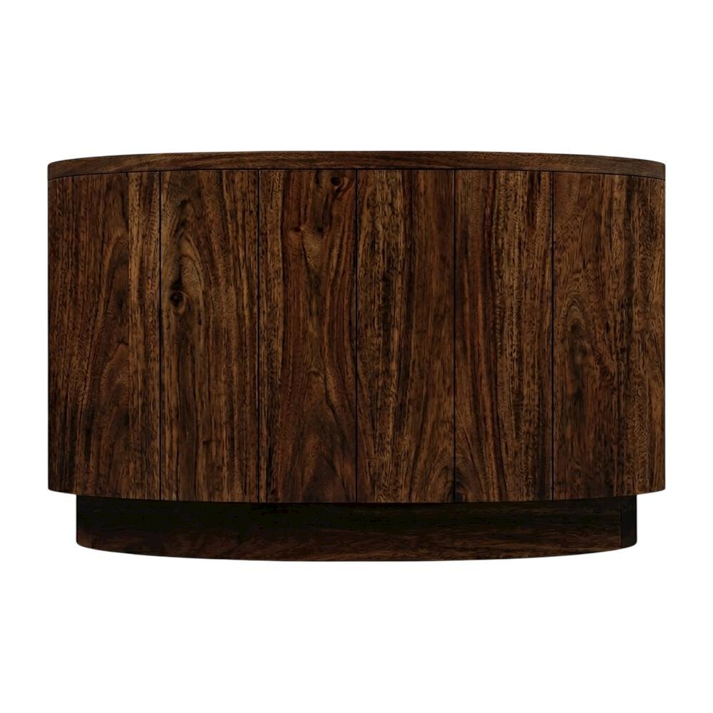 Round Mango Wood Coffee Table in Chestnut Finish for Living Room or Office