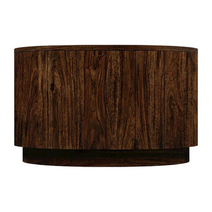 Round Mango Wood Coffee Table in Chestnut Finish for Living Room or Office