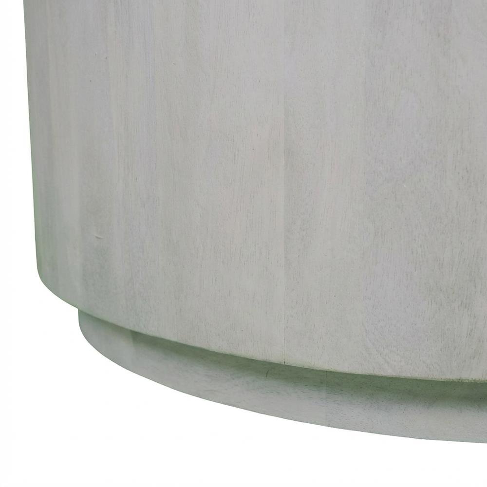 Round Wooden Coffee Table in White with Mango Wood Finish, 42 Inches