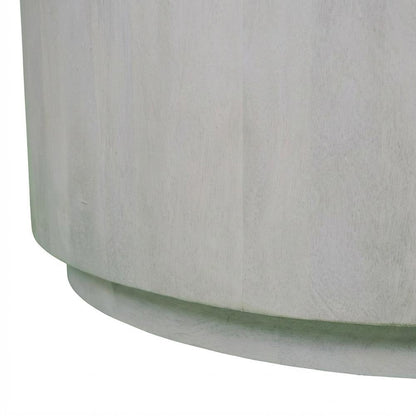 Round Wooden Coffee Table in White with Mango Wood Finish, 42 Inches