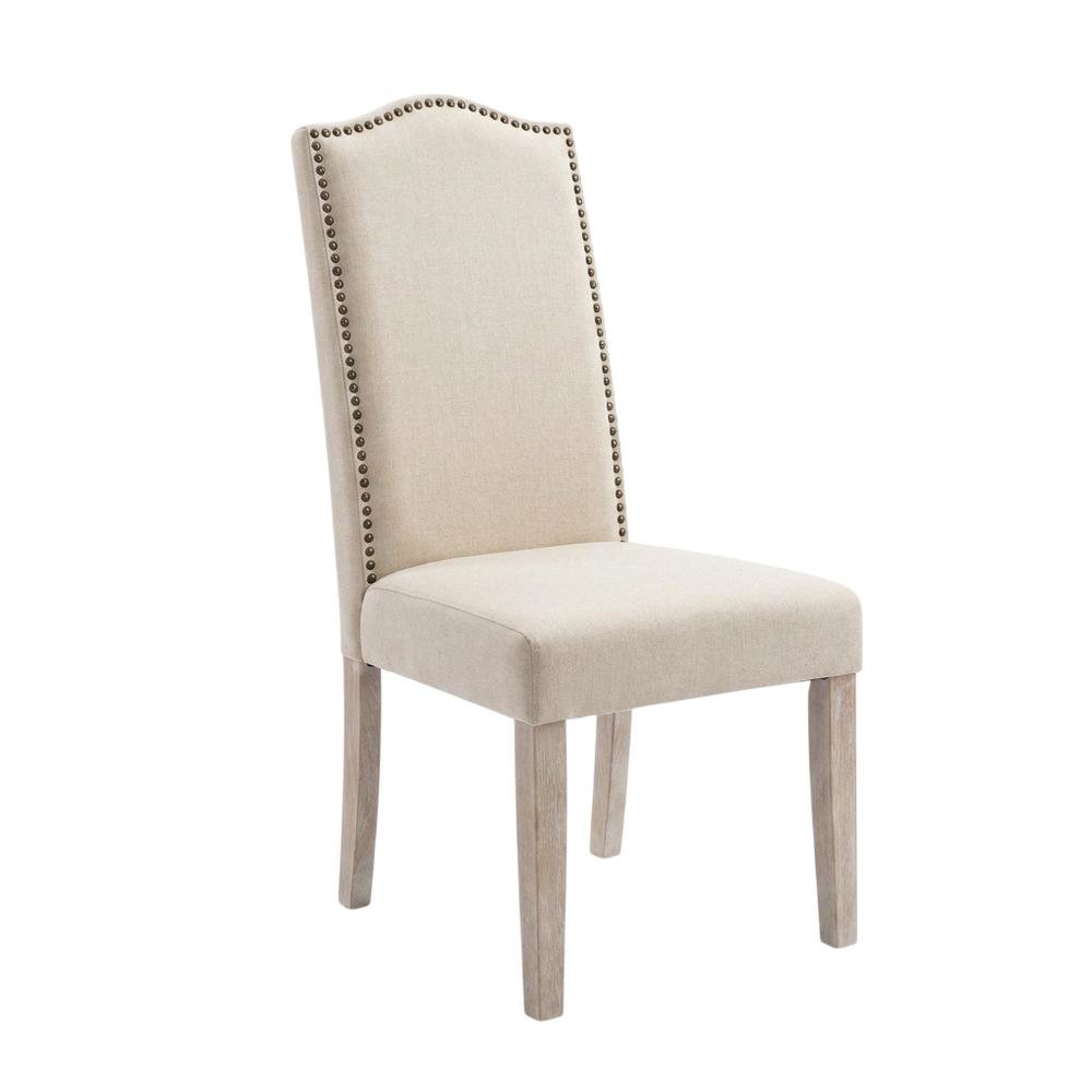Rubberwood Parsons Dining Chair with Linen Seat, Natural Driftwood, Linen