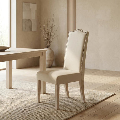 Rubberwood Parsons Dining Chair with Linen Seat, Natural Driftwood, Linen