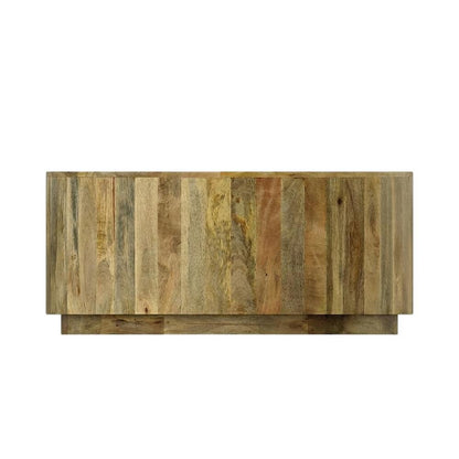 Natural Mango Wood Round Coffee Table with Sturdy Base