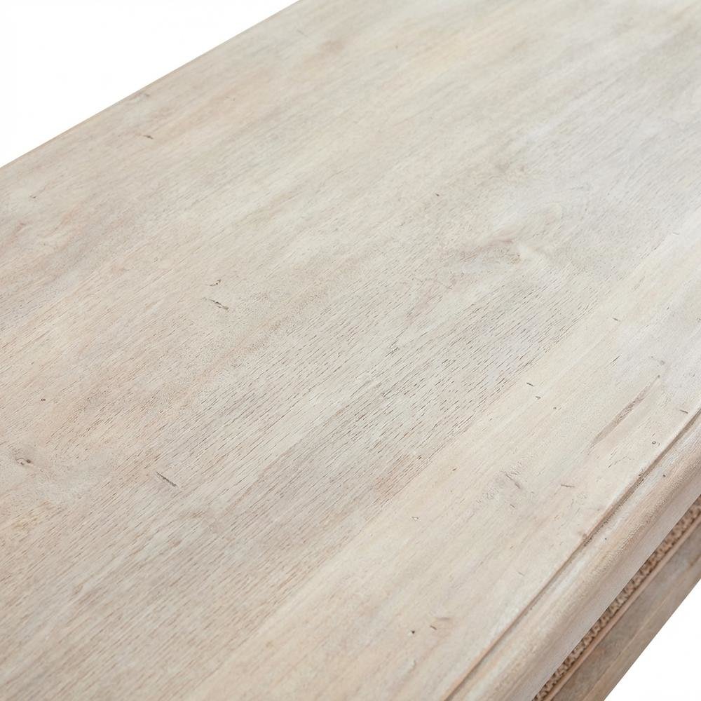 Whitewash Wood & Cane Coffee Table with Rectangular Top and Mango Wood Finish