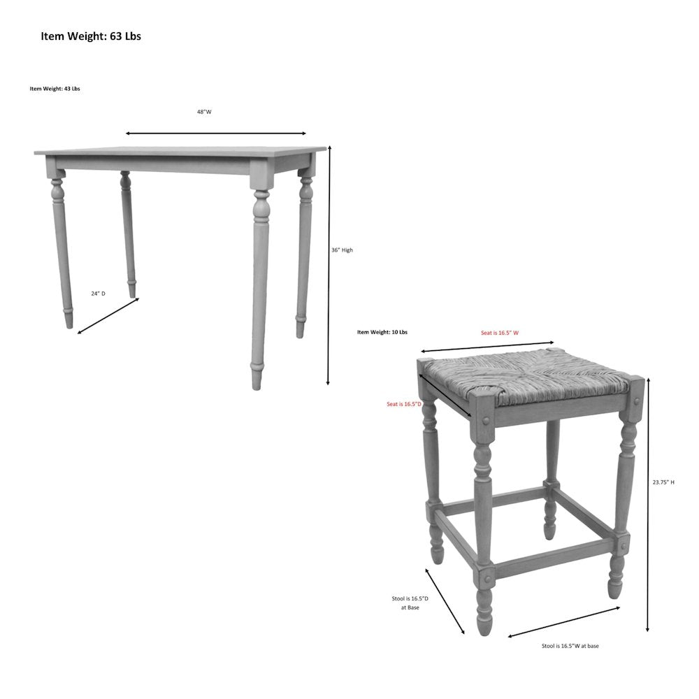 Hawthorne Bar Table with 2 Counter Stools - Antique White