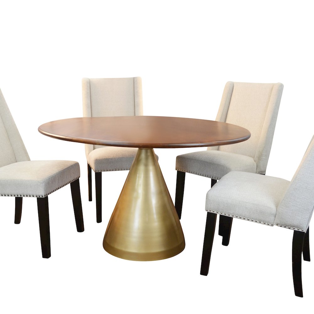 Gio 54" Pedestal Dining Table and 4 Laurant Upholstered Dining Chairs