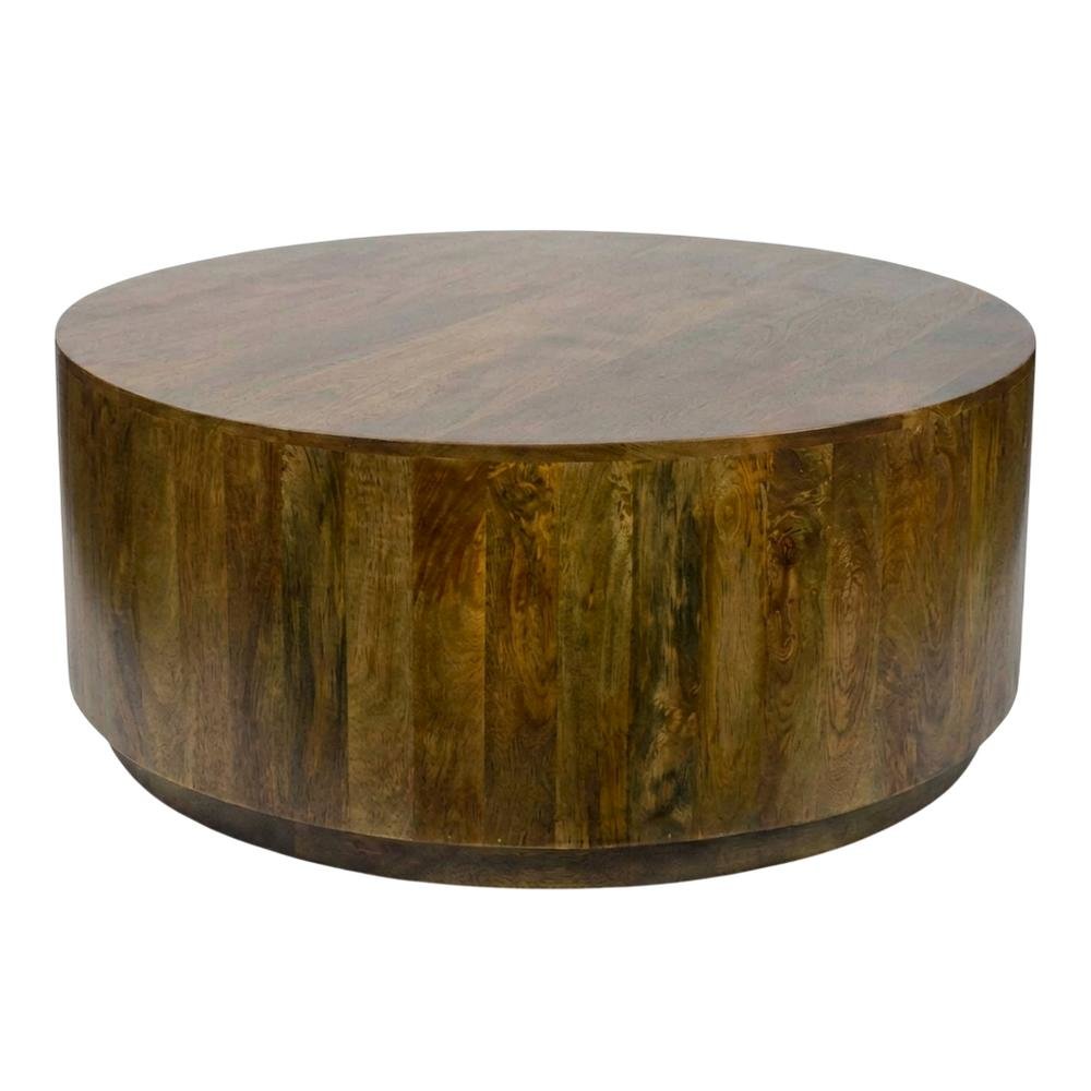 Round Wooden Coffee Table with Elm Finish and Mango Wood Top