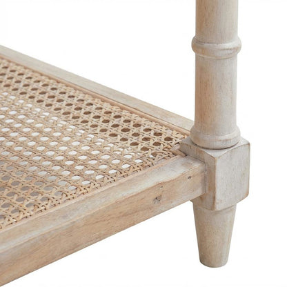 Whitewash Wood & Cane Coffee Table with Rectangular Top and Mango Wood Finish