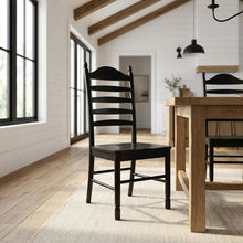 Rubberwood Farmhouse Dining Chair with Ladder Back, Antique Black