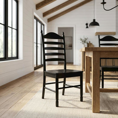 Rubberwood Farmhouse Dining Chair with Ladder Back, Antique Black