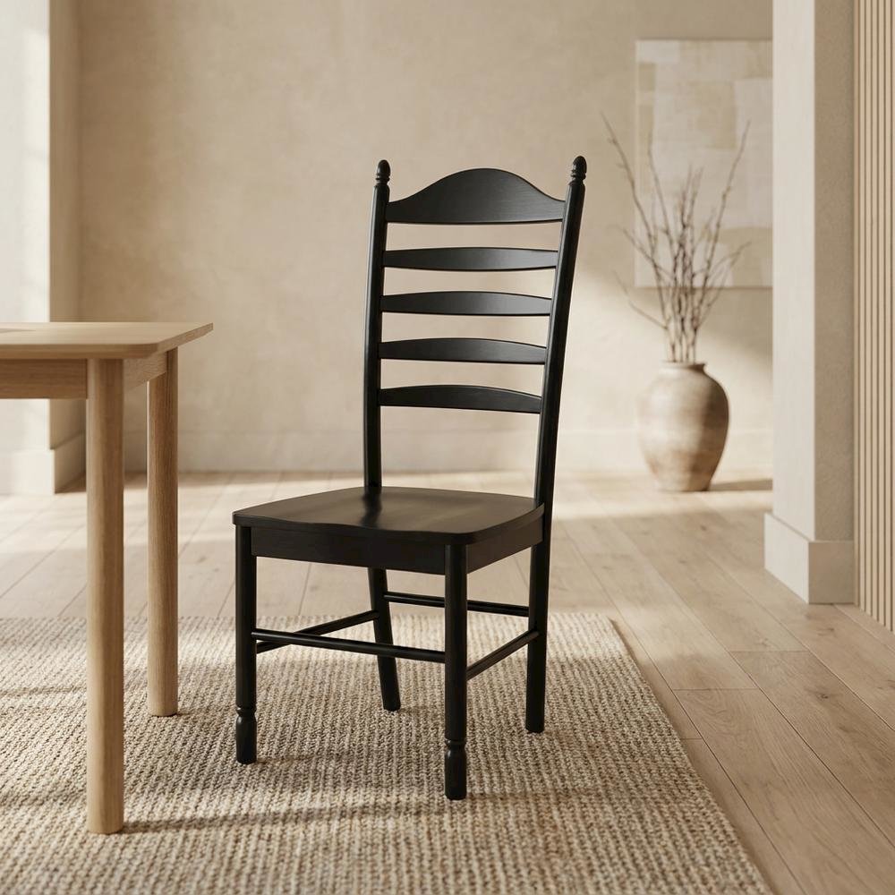 Rubberwood Farmhouse Dining Chair with Ladder Back, Antique Black