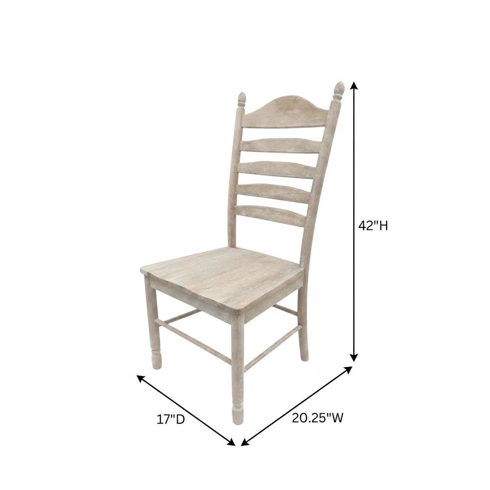 Rubberwood Farmhouse Dining Chair with Ladder Back, Natural Driftwood