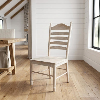 Rubberwood Farmhouse Dining Chair with Ladder Back, Natural Driftwood