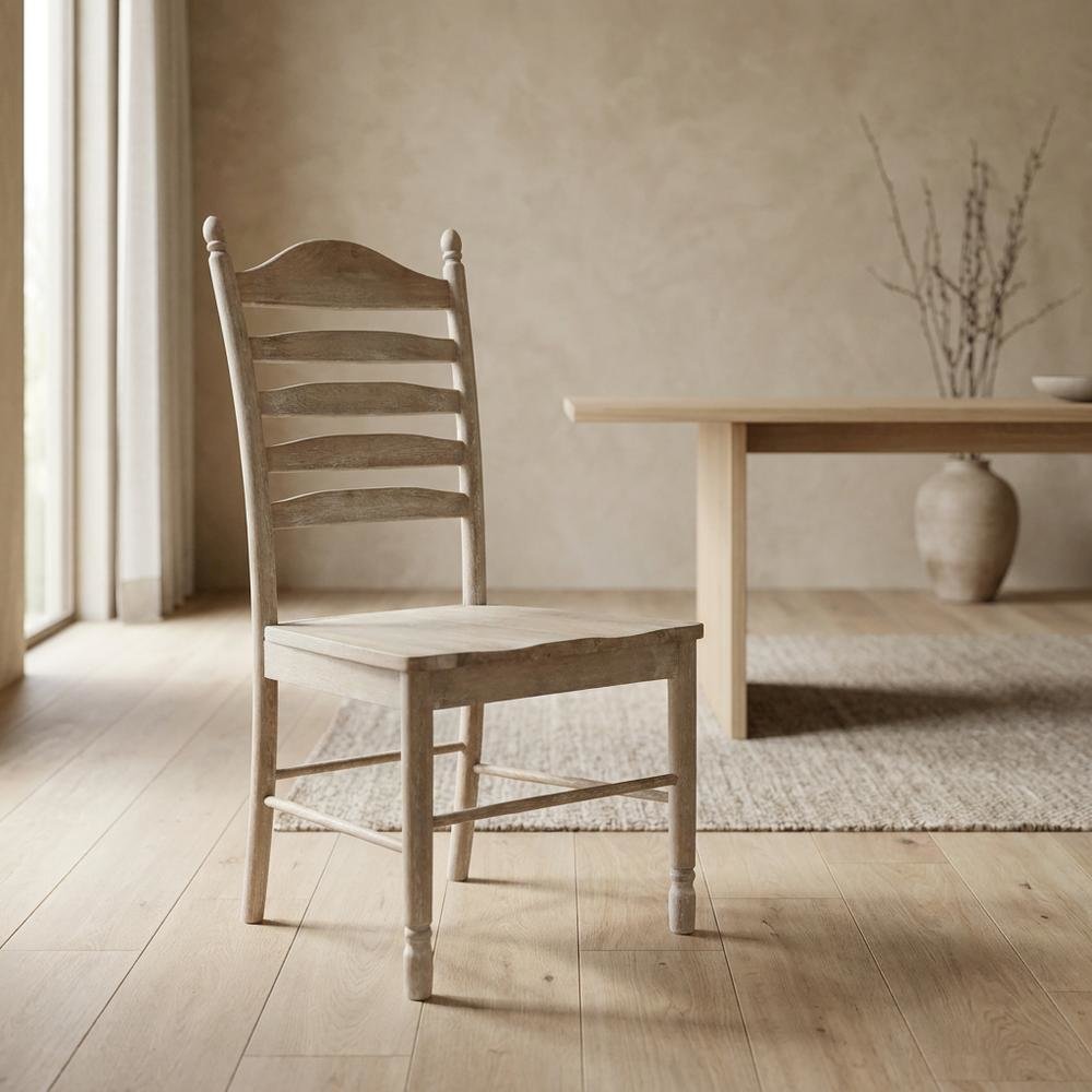 Rubberwood Farmhouse Dining Chair with Ladder Back, Natural Driftwood