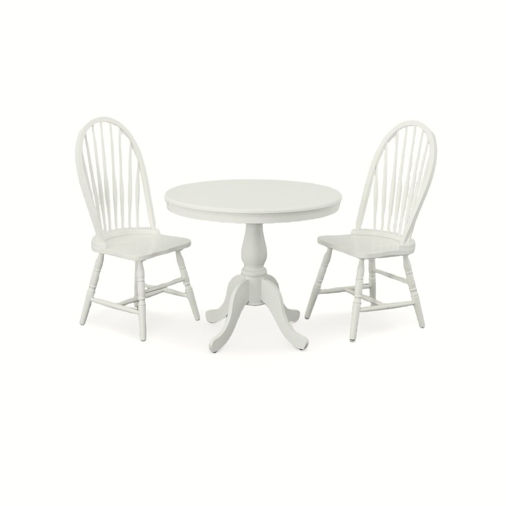 Fairview 30" Pedestal Dining Table with 2 Windsor Dining Chairs - Pure White
