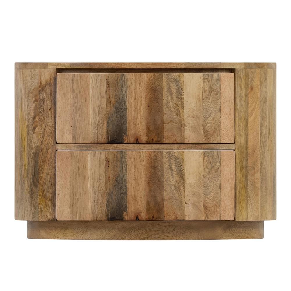 Natural Mango Wood Round Coffee Table with 2 Drawers and Metal Slides