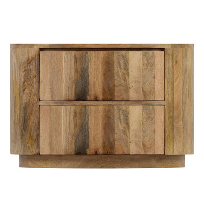 Natural Mango Wood Round Coffee Table with 2 Drawers and Metal Slides