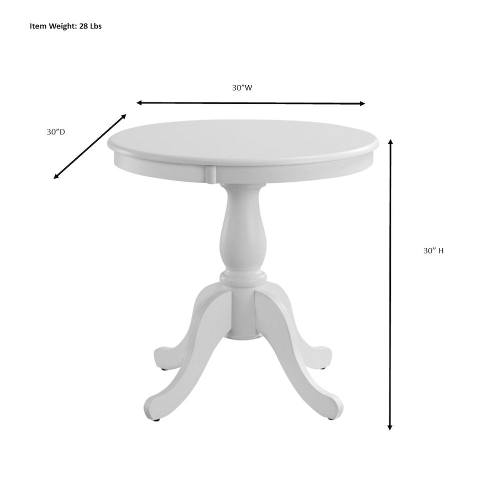 Fairview 30" Pedestal Dining Table with 2 Windsor Dining Chairs - Pure White