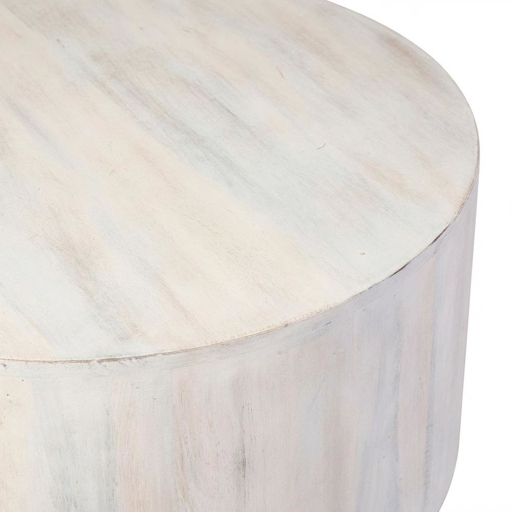 Round Mango Wood Coffee Table with Whitewash Finish for Living Room