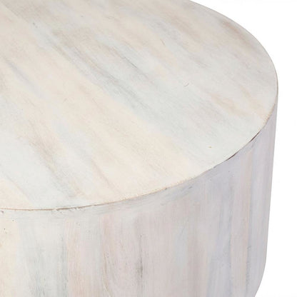 Round Mango Wood Coffee Table with Whitewash Finish for Living Room