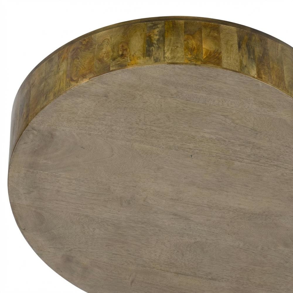 Round Wooden Coffee Table with Elm Finish and Mango Wood Top