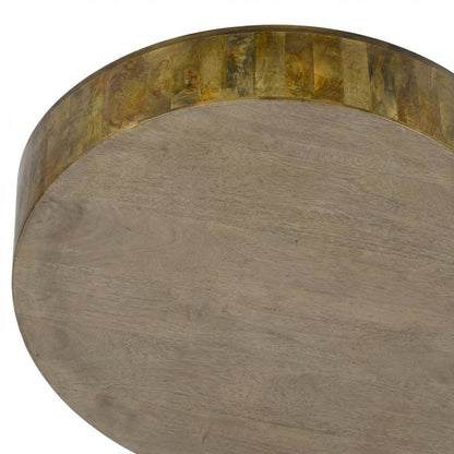 Round Wooden Coffee Table with Elm Finish and Mango Wood Top
