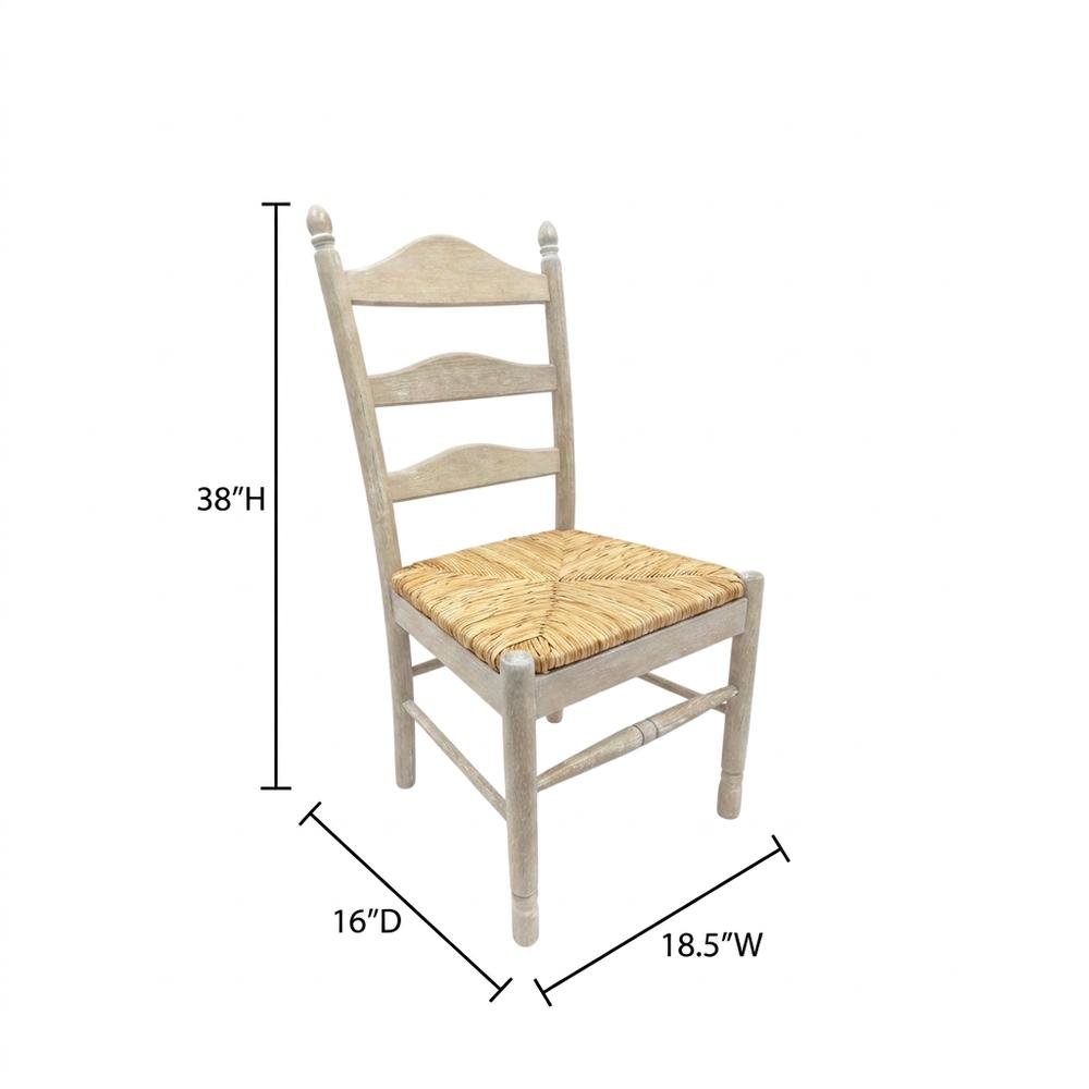 Rubberwood Rush-Seat Dining Chair with Ladder Back, Natural Driftwood, Natural