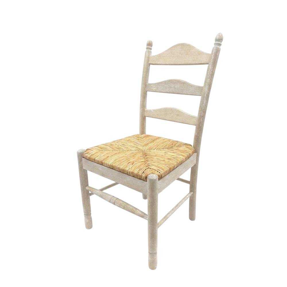 Rubberwood Rush-Seat Dining Chair with Ladder Back, Natural Driftwood, Natural