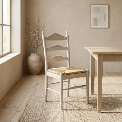 Rubberwood Rush-Seat Dining Chair with Ladder Back, Natural Driftwood, Natural