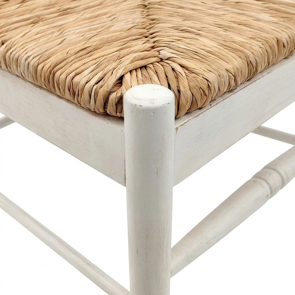 Rubberwood Rush-Seat Dining Chair with Ladder Back, Whitewash, Natural