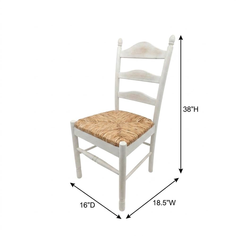 Rubberwood Rush-Seat Dining Chair with Ladder Back, Whitewash, Natural