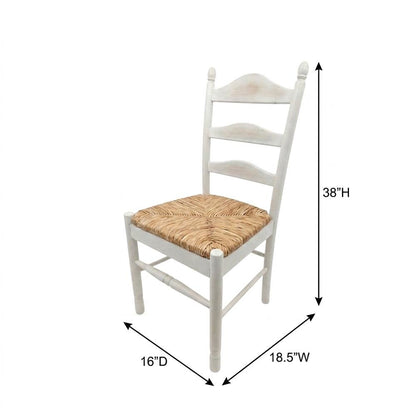 Rubberwood Rush-Seat Dining Chair with Ladder Back, Whitewash, Natural