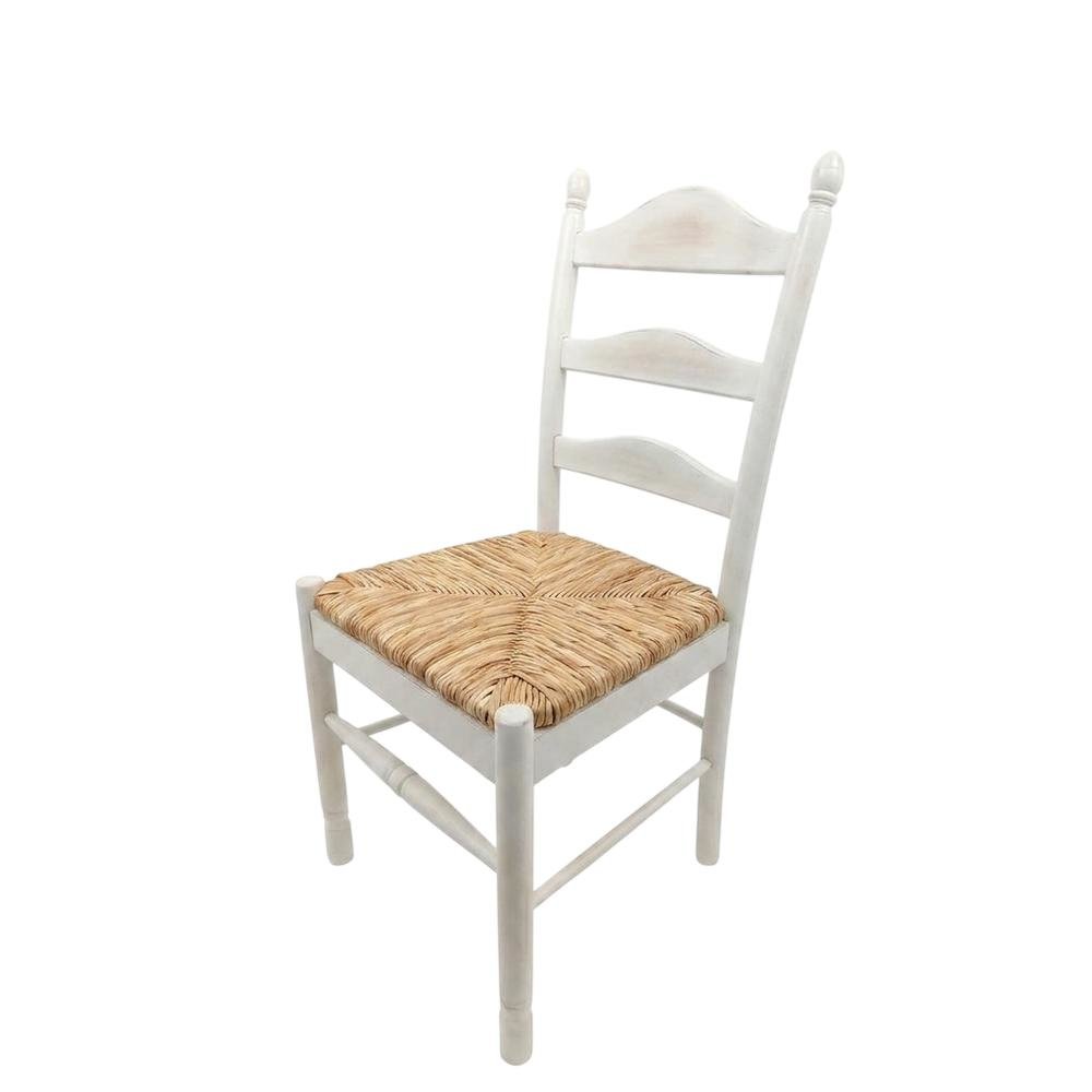 Rubberwood Rush-Seat Dining Chair with Ladder Back, Whitewash, Natural