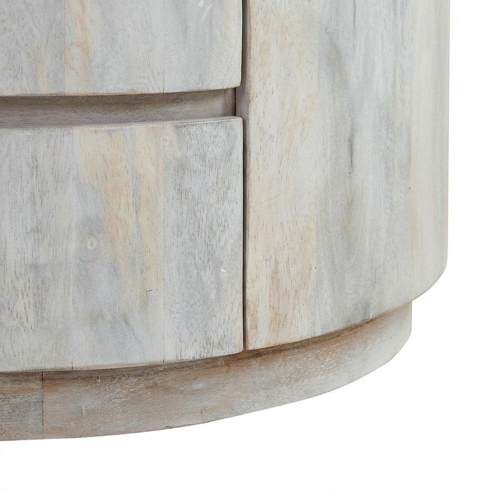 Round Whitewash Coffee Table with Mango Wood Top and Metal Slides