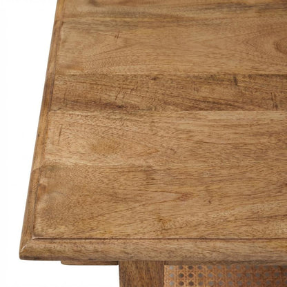 Natural Wood & Cane Coffee Table with Rectangular Design and Mango Wood Finish
