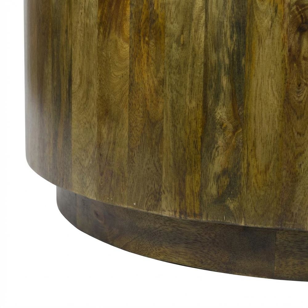 Round Wooden Coffee Table with Elm Finish and Mango Wood Top