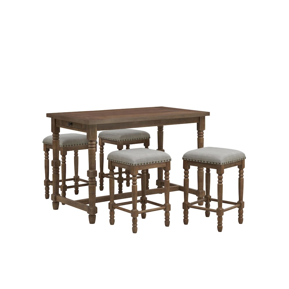 Brittany Bar Table with 4 Counter Stools - Vintage Walnut