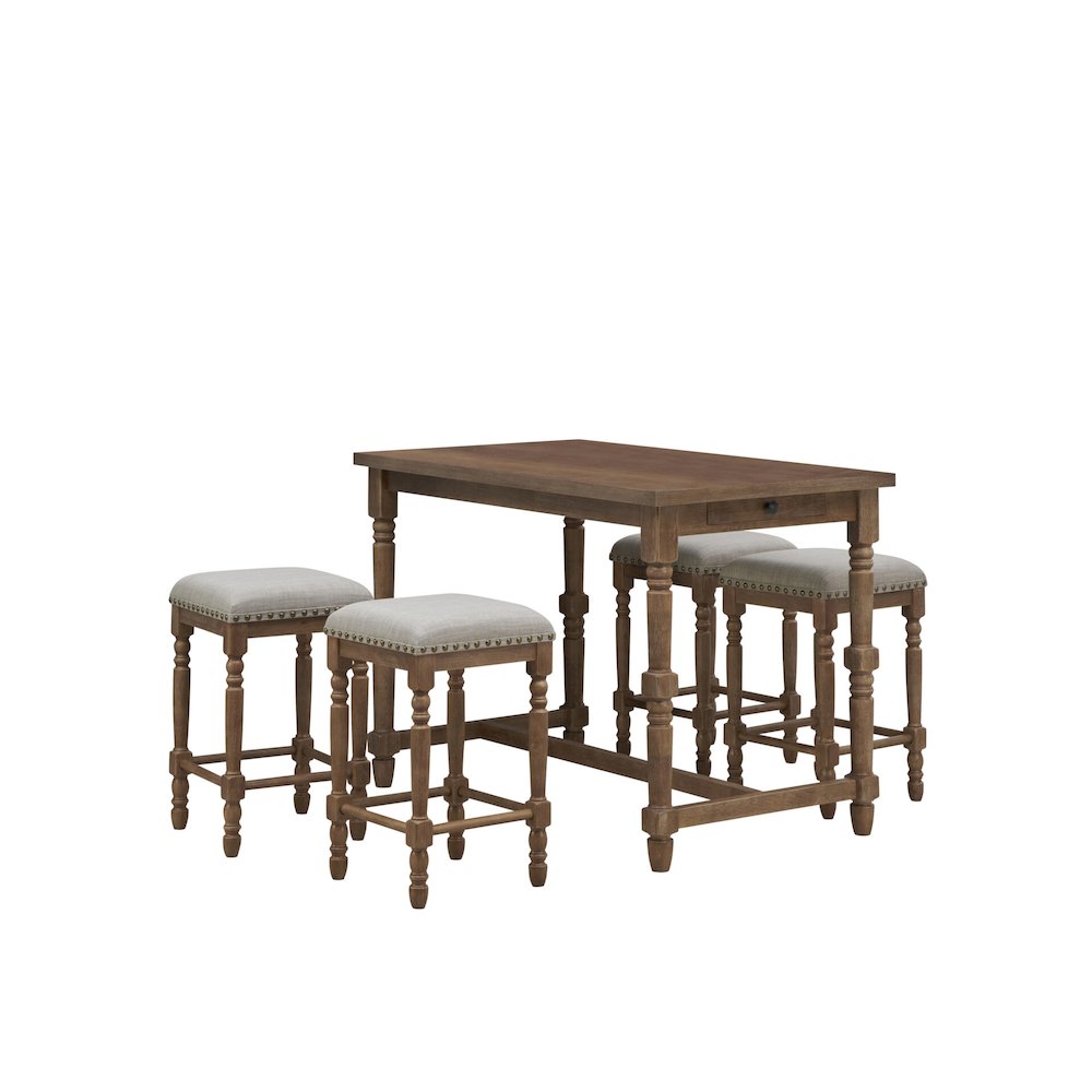 Brittany Bar Table with 4 Counter Stools - Vintage Walnut