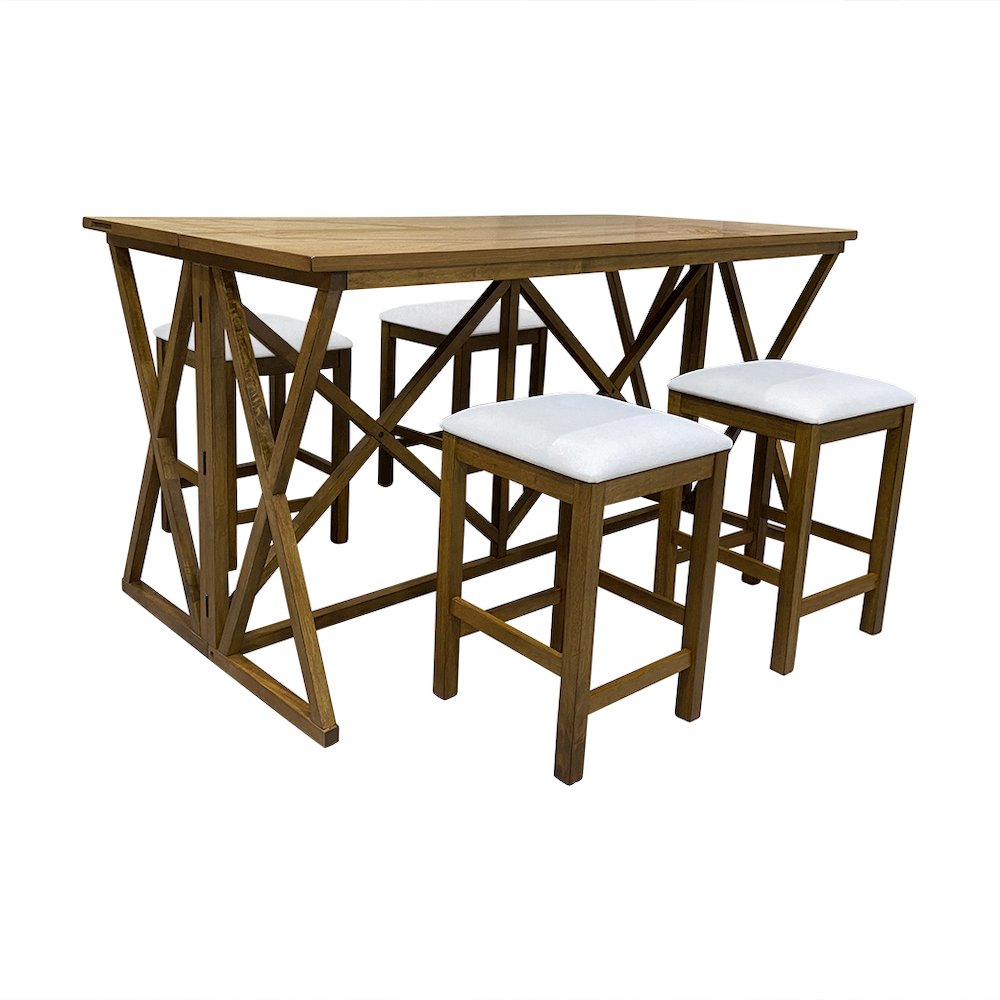 Taylor Flip Top Bar Table with 4 Backless Counter Stools - Golden Oak