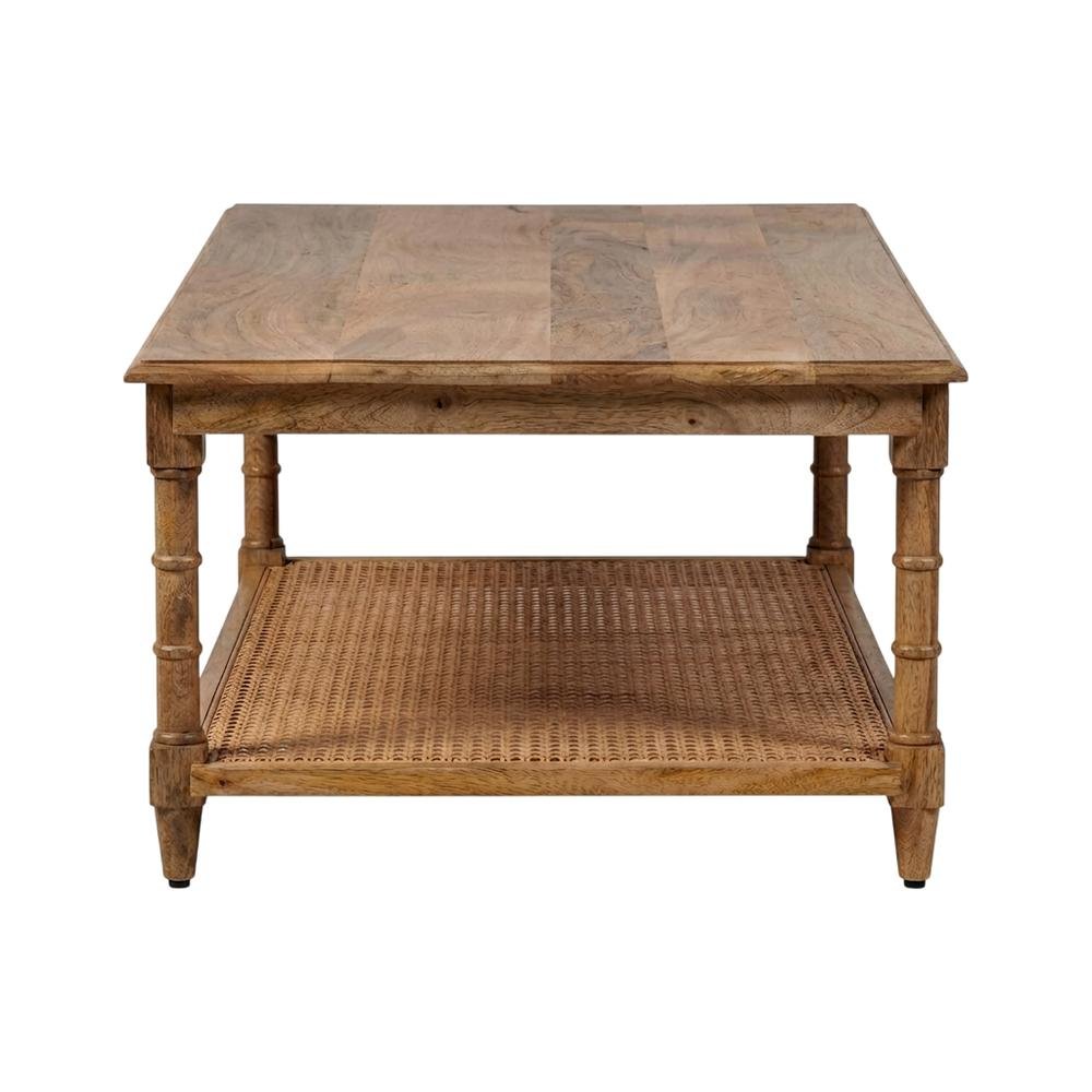 Natural Wood & Cane Coffee Table with Rectangular Design and Mango Wood Finish