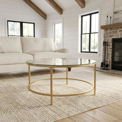 Glass Top Gold Coffee Table with Round Design and Modern Style