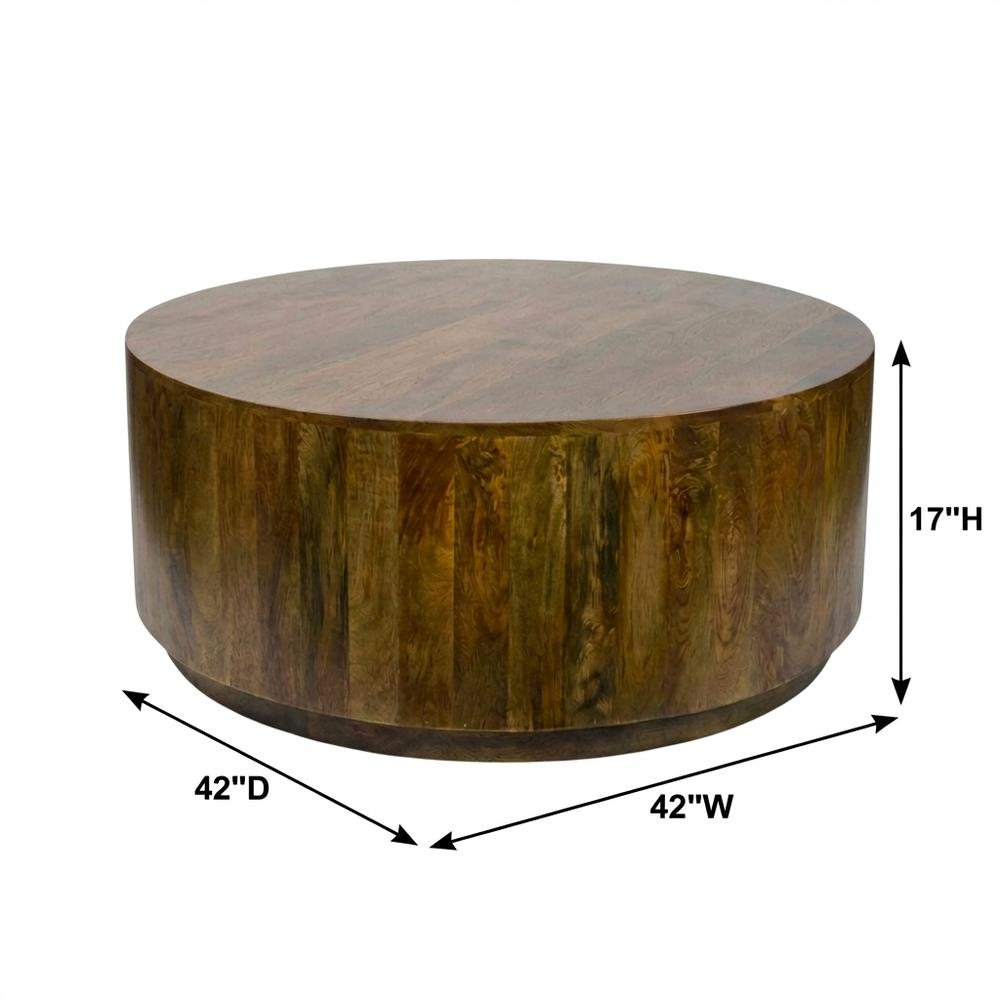 Round Wooden Coffee Table with Elm Finish and Mango Wood Top