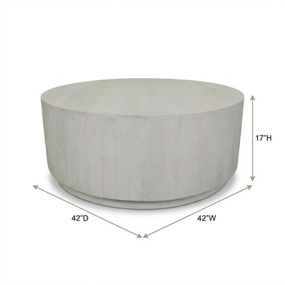 Round Wooden Coffee Table in White with Mango Wood Finish, 42 Inches